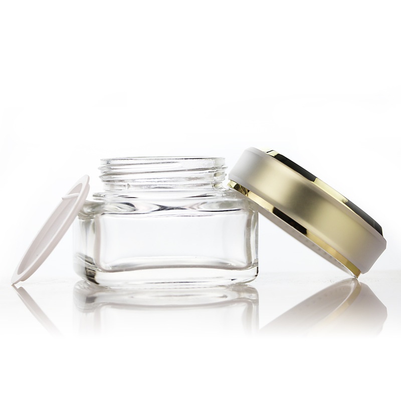 Custom logo luxury 150ml 100ml 40ml 50g 30g square glass bottle and jar cosmetic package with gold cap in good price
