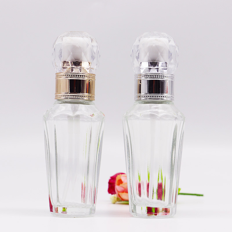 Custom logo luxury 30ml Polygon glass pump bottle cosmetic package for liquid foundation with diamond cap in good price