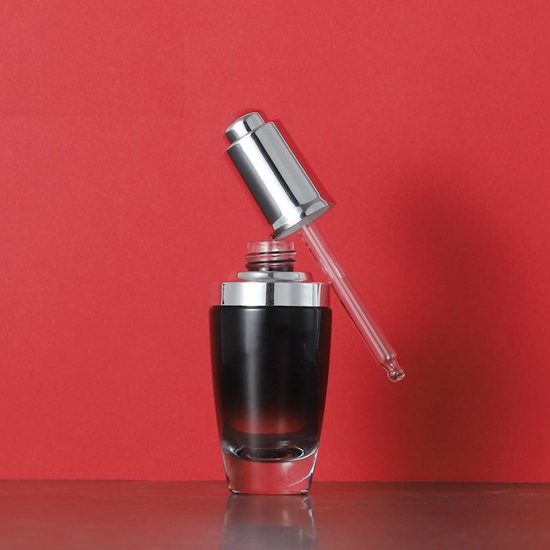 Custom logo luxury High-grade small black bottle and jars glass cosmetics electroplating lotion bottle and jar in good price