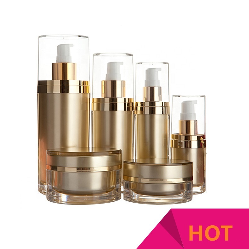 Custom logo luxury double-layer acrylic round golden cosmetic bottle and jar with good price