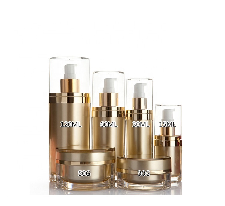 Custom logo luxury double-layer acrylic round golden cosmetic bottle and jar with good price