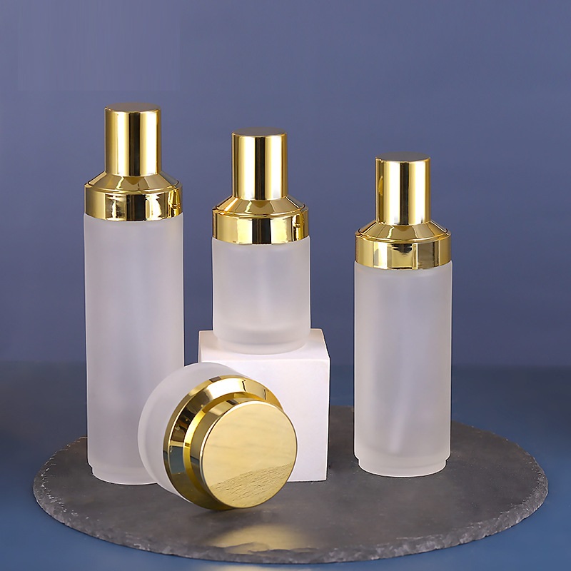 Custom logo luxury frosted white 150ml 120ml 40ml 50g glass bottle and jar cosmetic package with gold cap cosmetic container