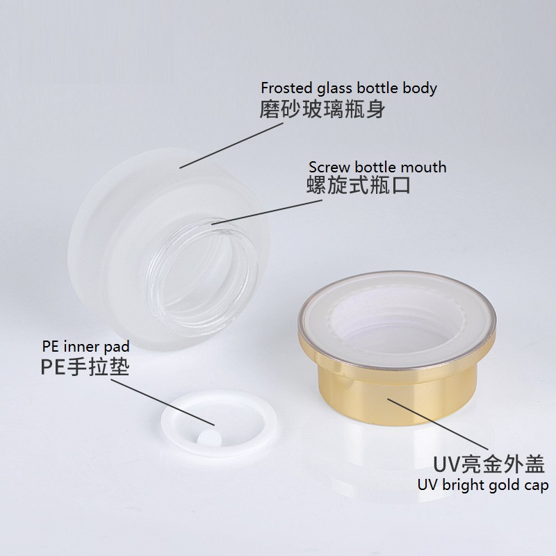 Custom logo luxury frosted white 150ml 120ml 40ml 50g glass bottle and jar cosmetic package with gold cap cosmetic container