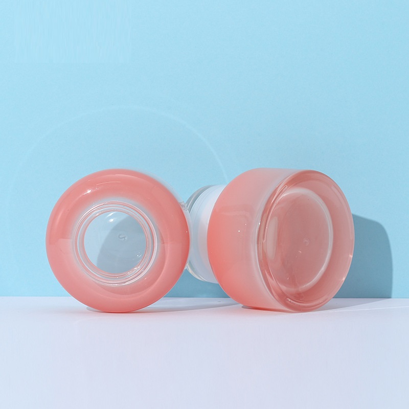 Custom logo luxury pink Cosmetic Gradient pink glass bottle and jar 30g 50g 40ml 100ml 120ml cosmetic package small container
