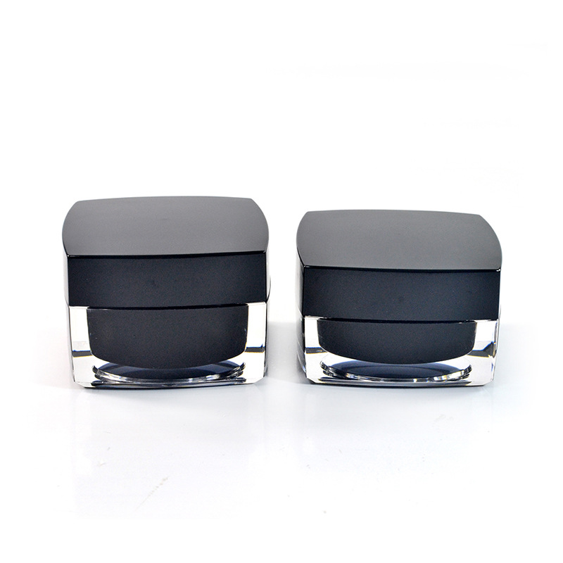 Custom logo print acrylic cosmetic jars 15g double wall acrylic cosmetic container black with black cap