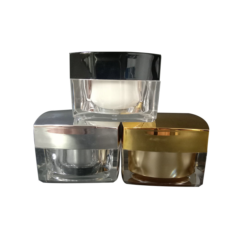 Custom logo print acrylic cosmetic jars 15g double wall acrylic cosmetic container black with black cap