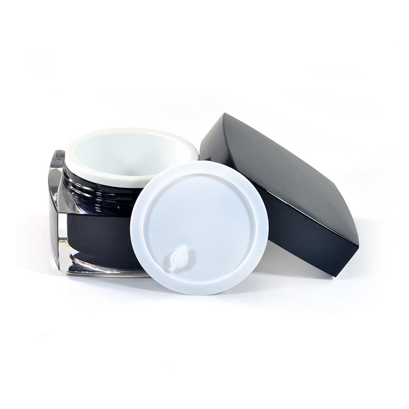 Custom logo print acrylic cosmetic jars 15g double wall acrylic cosmetic container black with black cap