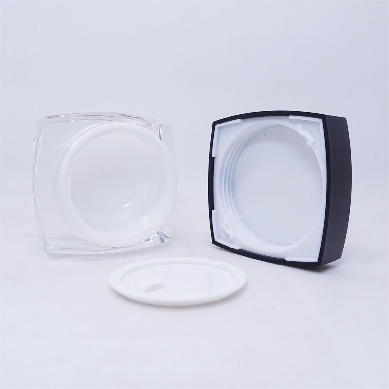 Custom logo print acrylic cosmetic jars 15g double wall acrylic cosmetic container black with black cap