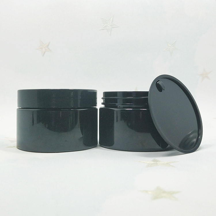 Custom logo printing PET Cylinder black plastic cream jars 100g