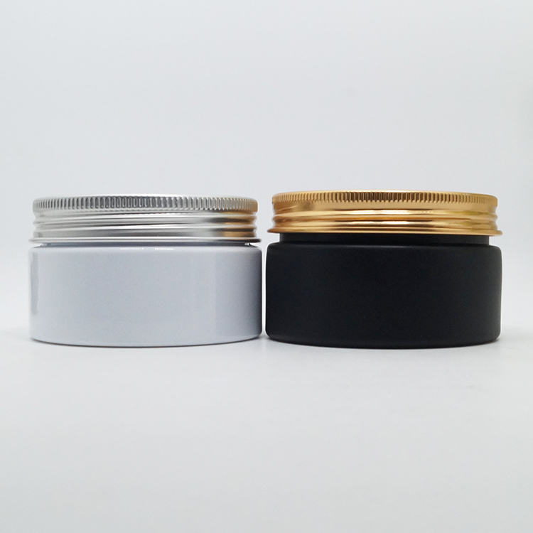 Custom logo printing PET Cylinder black plastic cream jars 100g