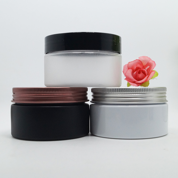 Custom logo printing PET Cylinder black plastic cream jars 100g