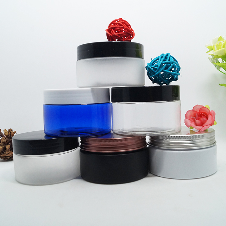 Custom logo printing PET Cylinder black plastic cream jars 100g