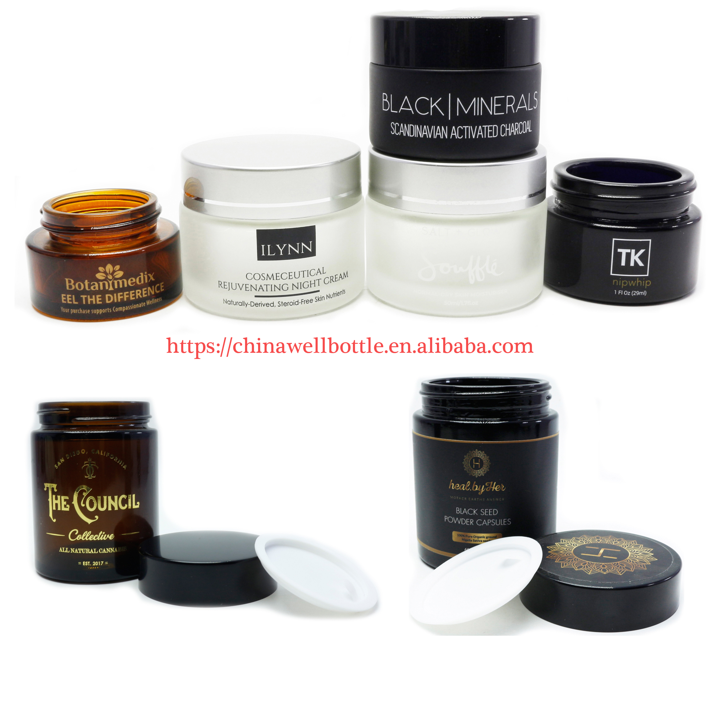 Custom logo screen printing personal care cosmetic jar amber glass jars wholesale GJ212E