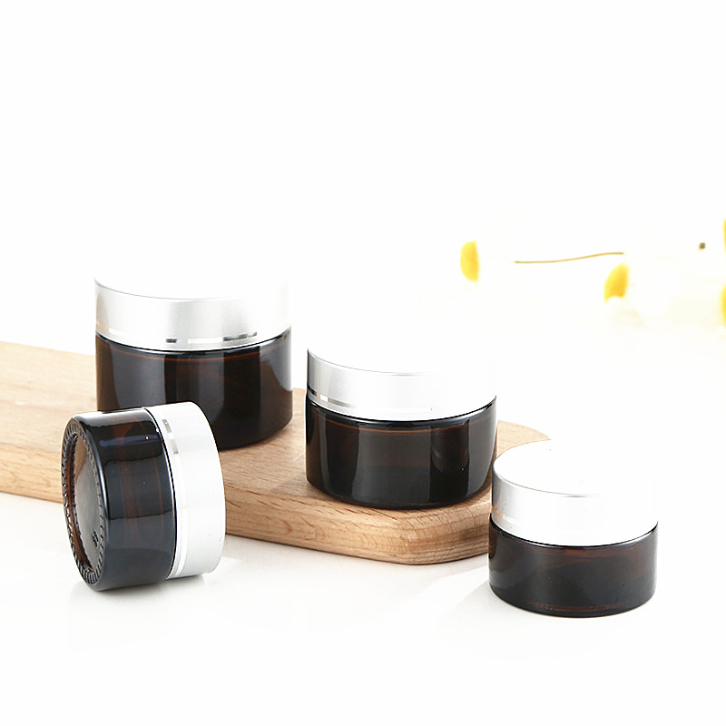 Custom logo size wholesaler empty cosmetic jar 50ml amber glass jar with lid 8oz straight sided glass jar