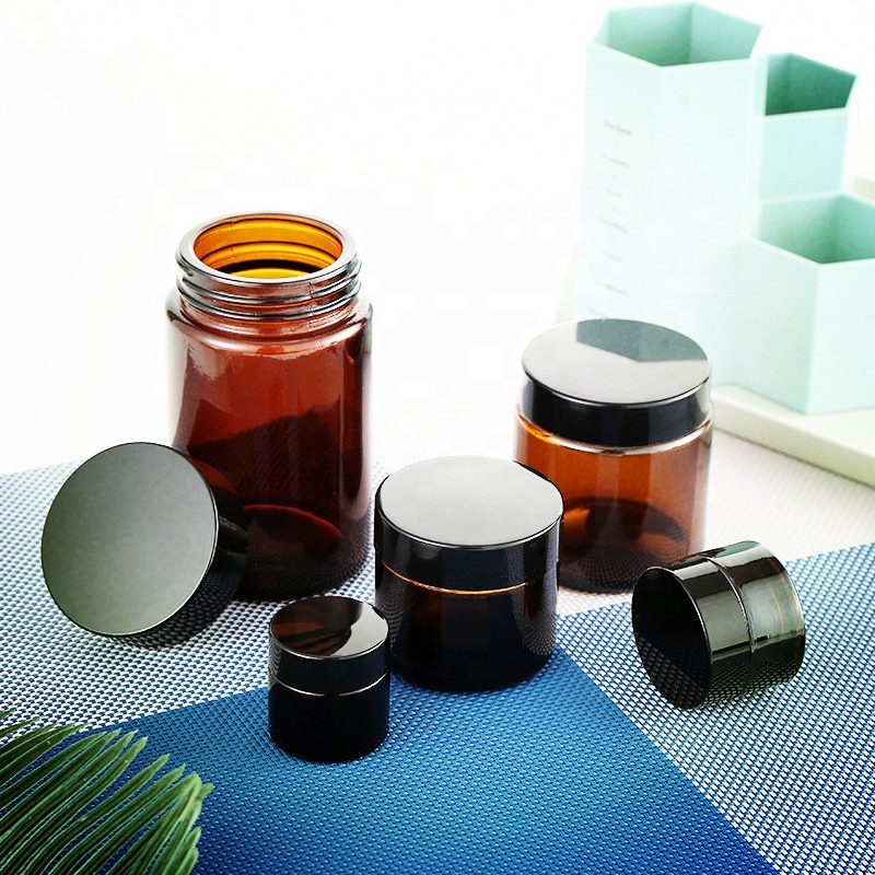 Custom logo size wholesaler empty cosmetic jar 50ml glass amber glass jar with lid 120 ml