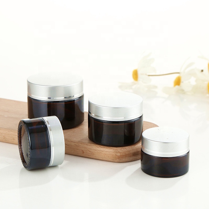 Custom logo size wholesaler empty cosmetic jar 50ml glass amber glass jar with lid 120 ml