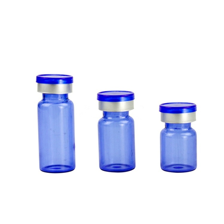 Custom logo small package glass Medical beauty bottle blue vial clear glass sample bottle for cosmetic and medical in store