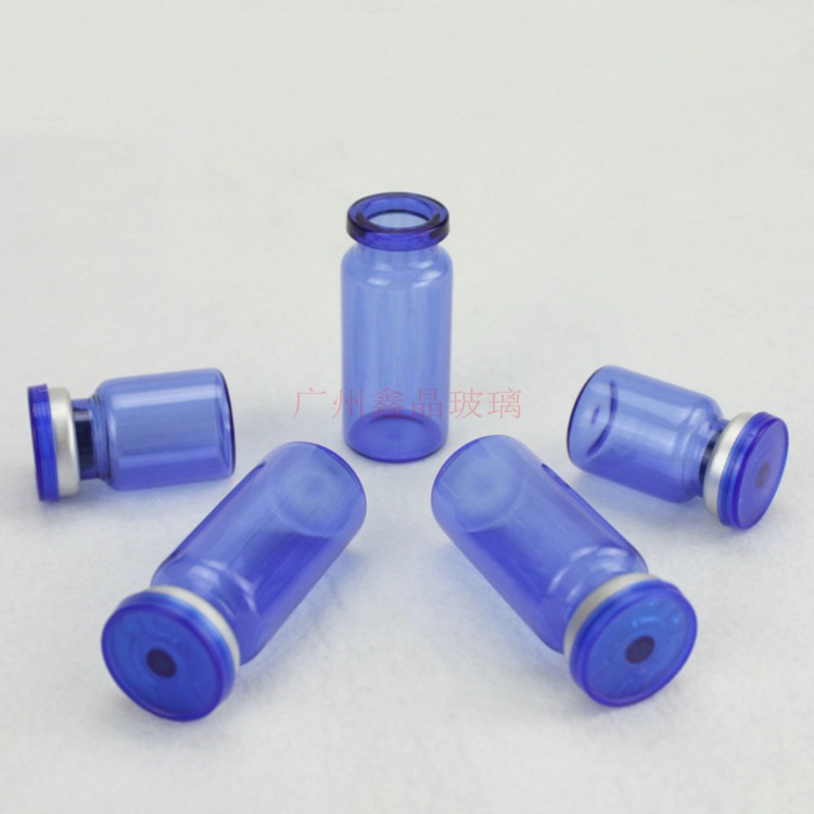 Custom logo small package glass Medical beauty bottle blue vial clear glass sample bottle for cosmetic and medical in store