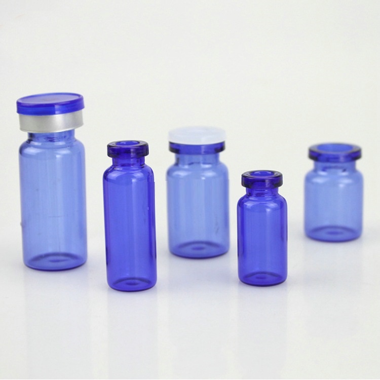 Custom logo small package glass Medical beauty bottle blue vial clear glass sample bottle for cosmetic and medical in store