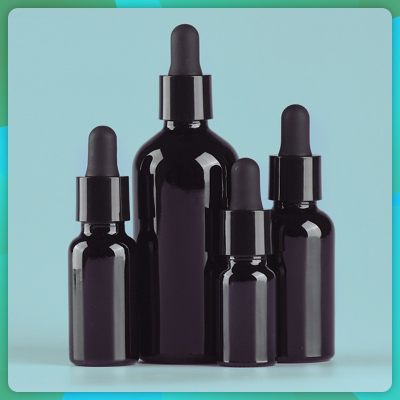 Custom logo total black glass dropper bottle cosmetic package container light-proof medicine bottles 10ml 15ml 30ml 50ml 100ml