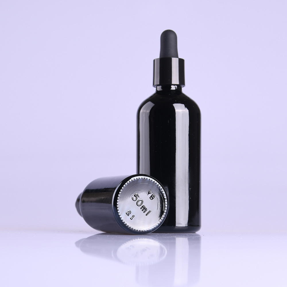 Custom logo total black glass dropper bottle cosmetic package container light-proof medicine bottles 10ml 15ml 30ml 50ml 100ml