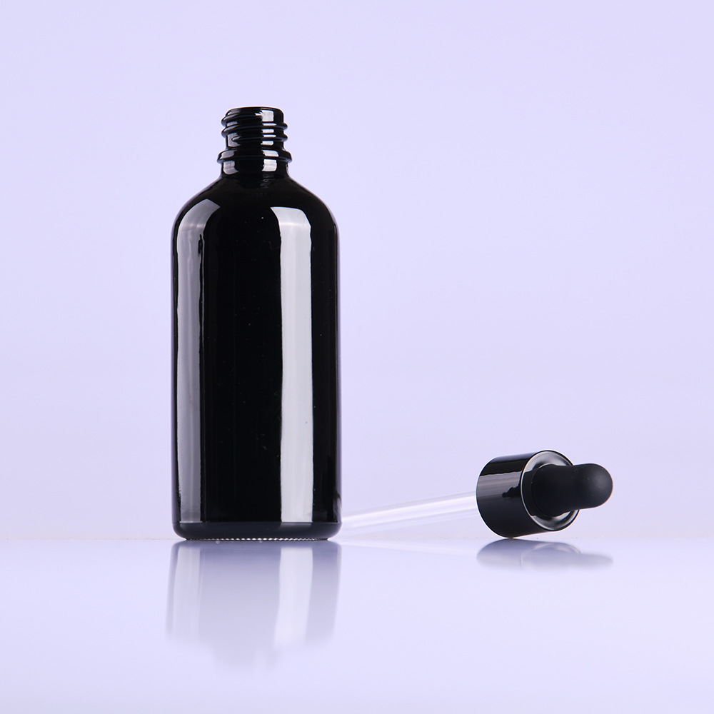 Custom logo total black glass dropper bottle cosmetic package container light-proof medicine bottles 10ml 15ml 30ml 50ml 100ml