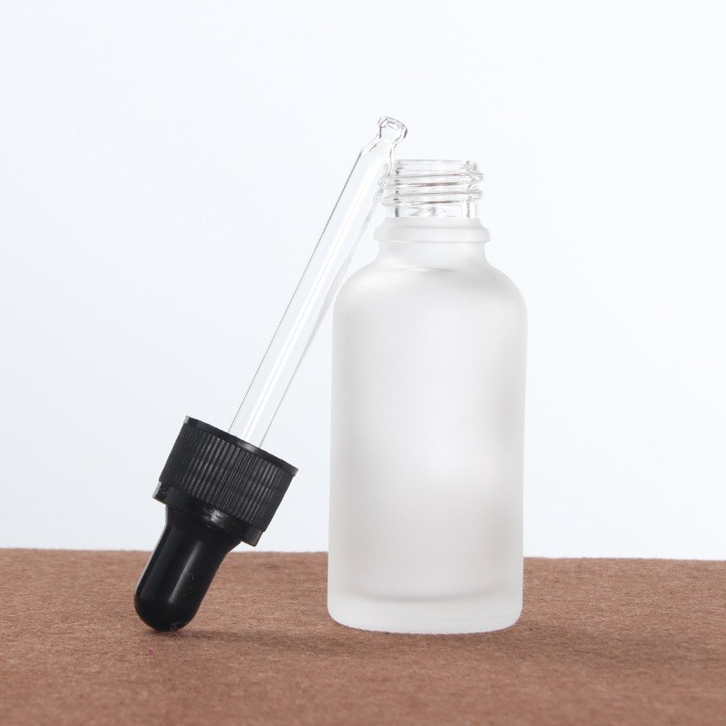 Custom logo white frosted glass bottle and jar with matte black cap fine mist cosmetic package container 20ml-120ml bottles