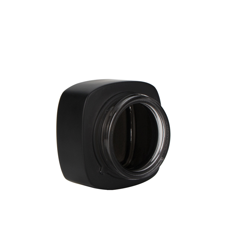 Custom lotion container square matt black glass cosmetic 50 ml glass jar metal lid