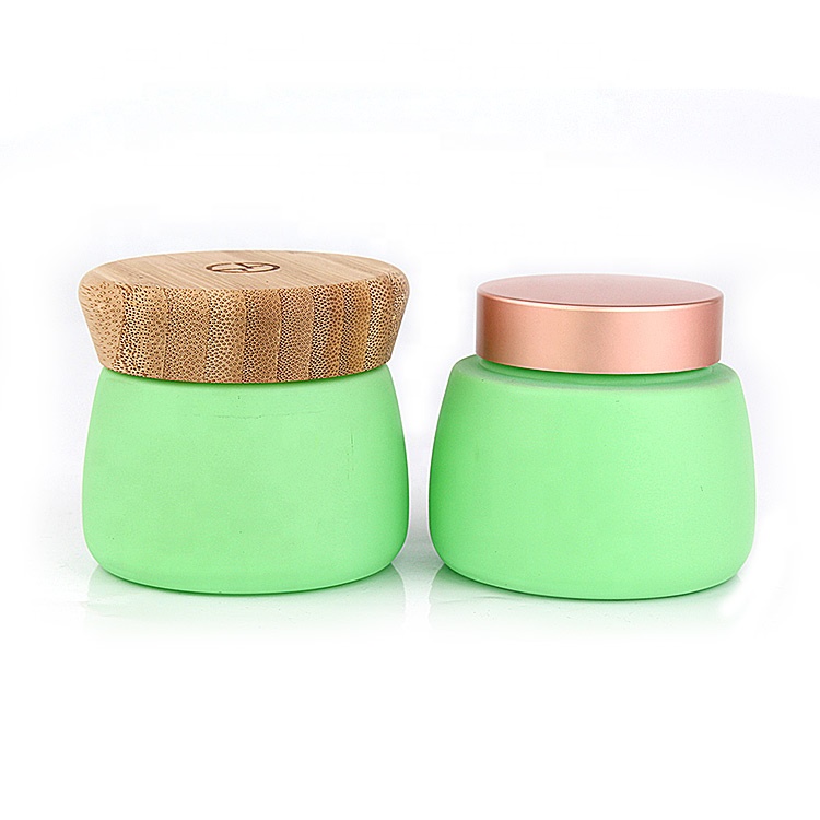 Custom luxury 120g 4oz empty green cosmetic containers facial mud glass mask jar with bamboo lid