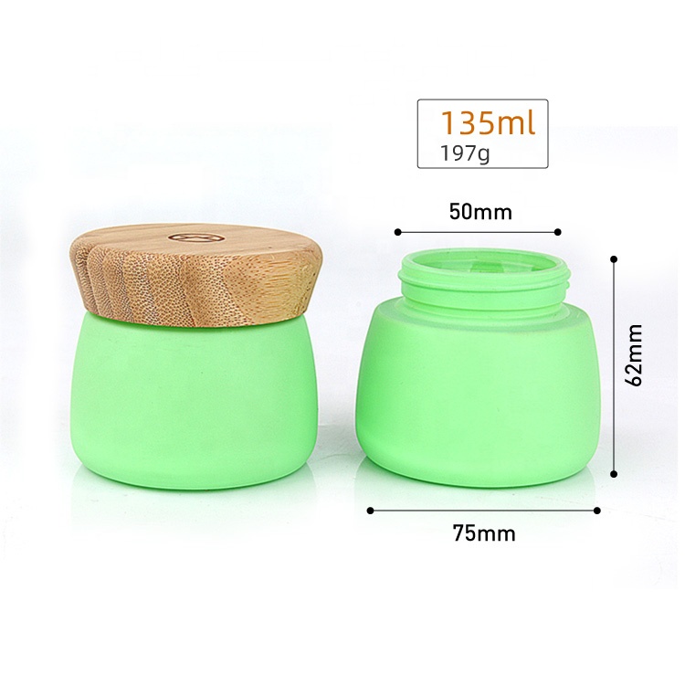 Custom luxury 120g 4oz empty green cosmetic containers facial mud glass mask jar with bamboo lid