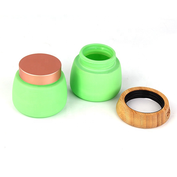 Custom luxury 120g 4oz empty green cosmetic containers facial mud glass mask jar with bamboo lid