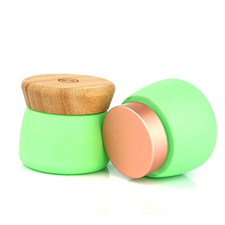 Custom luxury 120g 4oz empty green cosmetic containers facial mud glass mask jar with bamboo lid