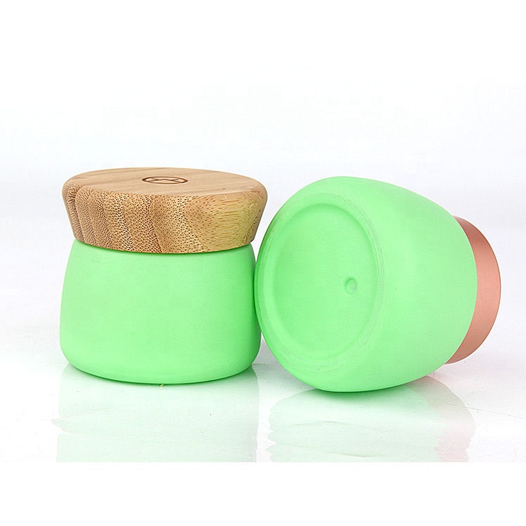 Custom luxury 120g 4oz empty green cosmetic containers facial mud glass mask jar with bamboo lid