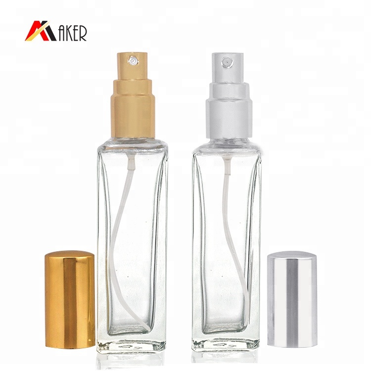 Custom luxury 15ml clear glass perfume bottles empty square shaped crystal glass spray perfume bottle with gold mist sprayer