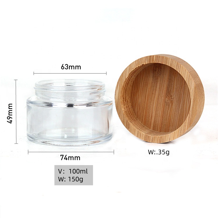 Custom luxury clear round 20ml 30ml 50ml 100ml glass cream cosmetic container jar with bamboo lid