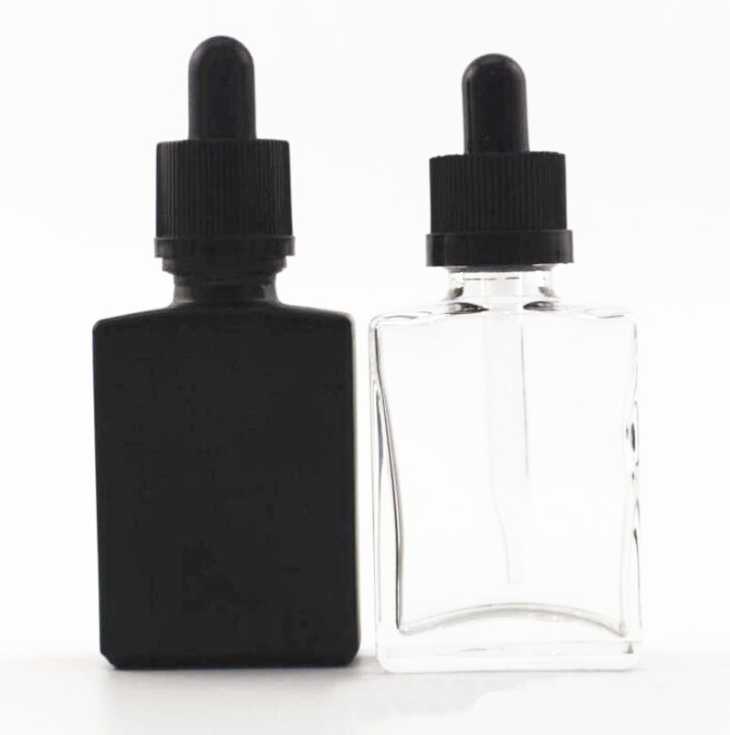 Custom luxury rectangle frosted black bottle with dropper or with spray mist cap 5ml 10ml 20ml 30ml 50ml 100ml