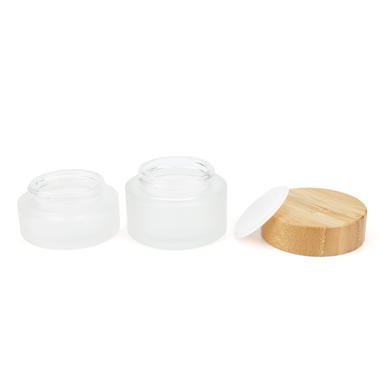 Custom made 20ml 30ml 50ml 1oz 3oz 4oz cream frosted glass jar with bamboo wooden lid for sale