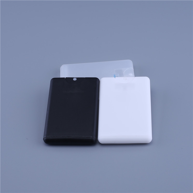 Custom made 20ml clear black white PP plastic perfume flat bottle credit card spray bottle