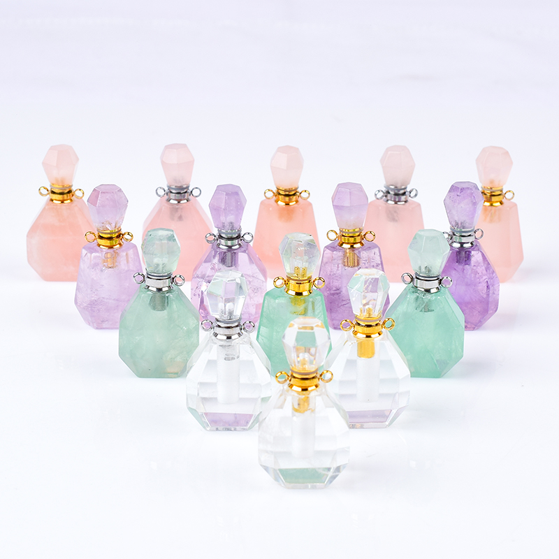 Custom made Natural Crystal Amethyst perfume bottle can be used as pendant.