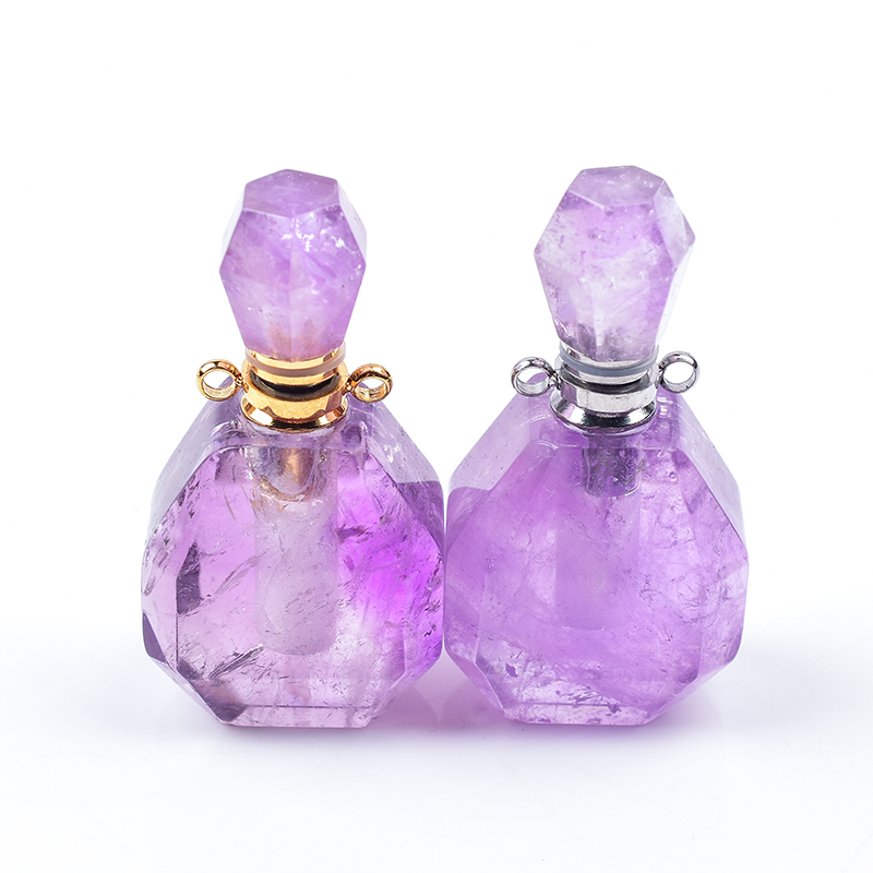 Custom made Natural Crystal Amethyst perfume bottle can be used as pendant.