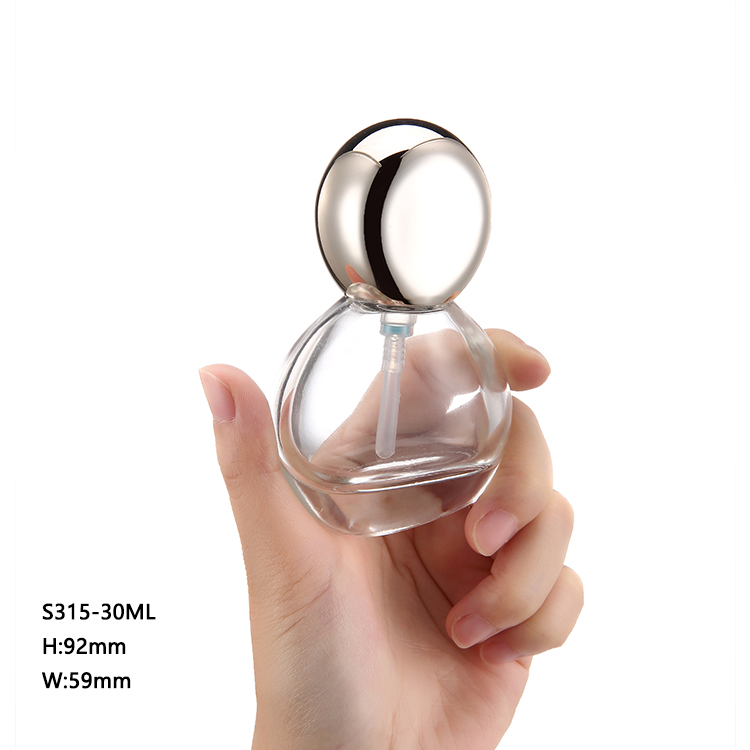 Custom made Uniquely shaped sliver essential perfume oil lotion serum bottle 30ml pump empty makeup bottles