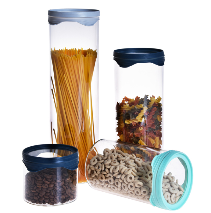 Custom made air tight glass pasta storage jar black lid for kitchen food storage