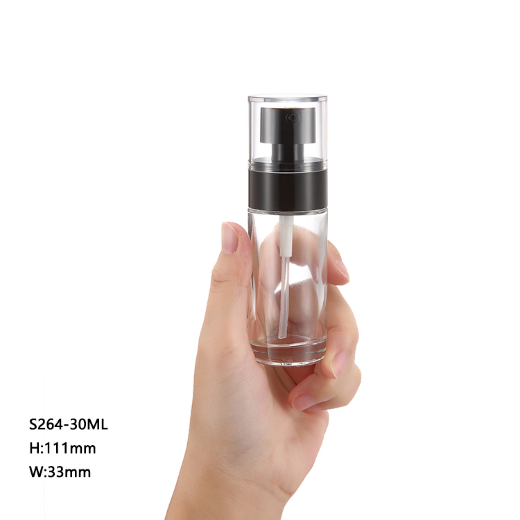 Custom made cylinder-shaped empty frost glass lotion liquid foundation bottles serum bottles 30 ml with pump
