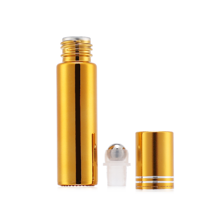 Custom made electroplated gold roll on bottle with stainless roller ball for perfume use