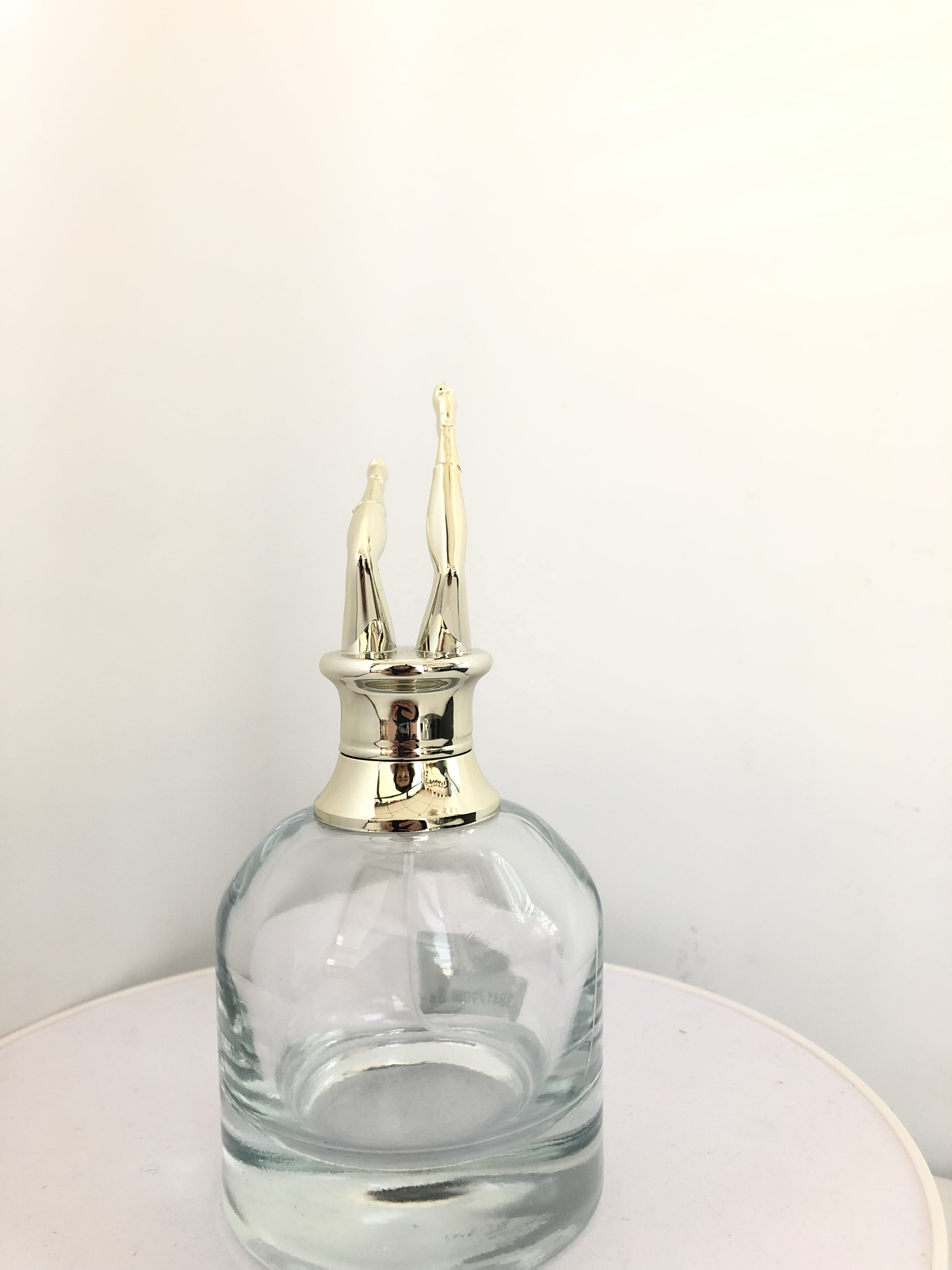 Custom made empty 90ml glass perfume bottle with special spray acrylic lid