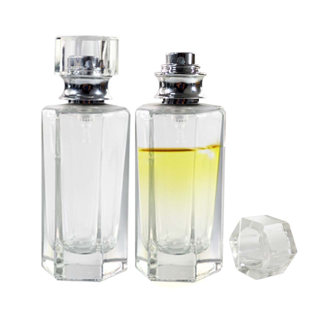 Custom made empty spray pump hexagonal glass perfume spray bottle