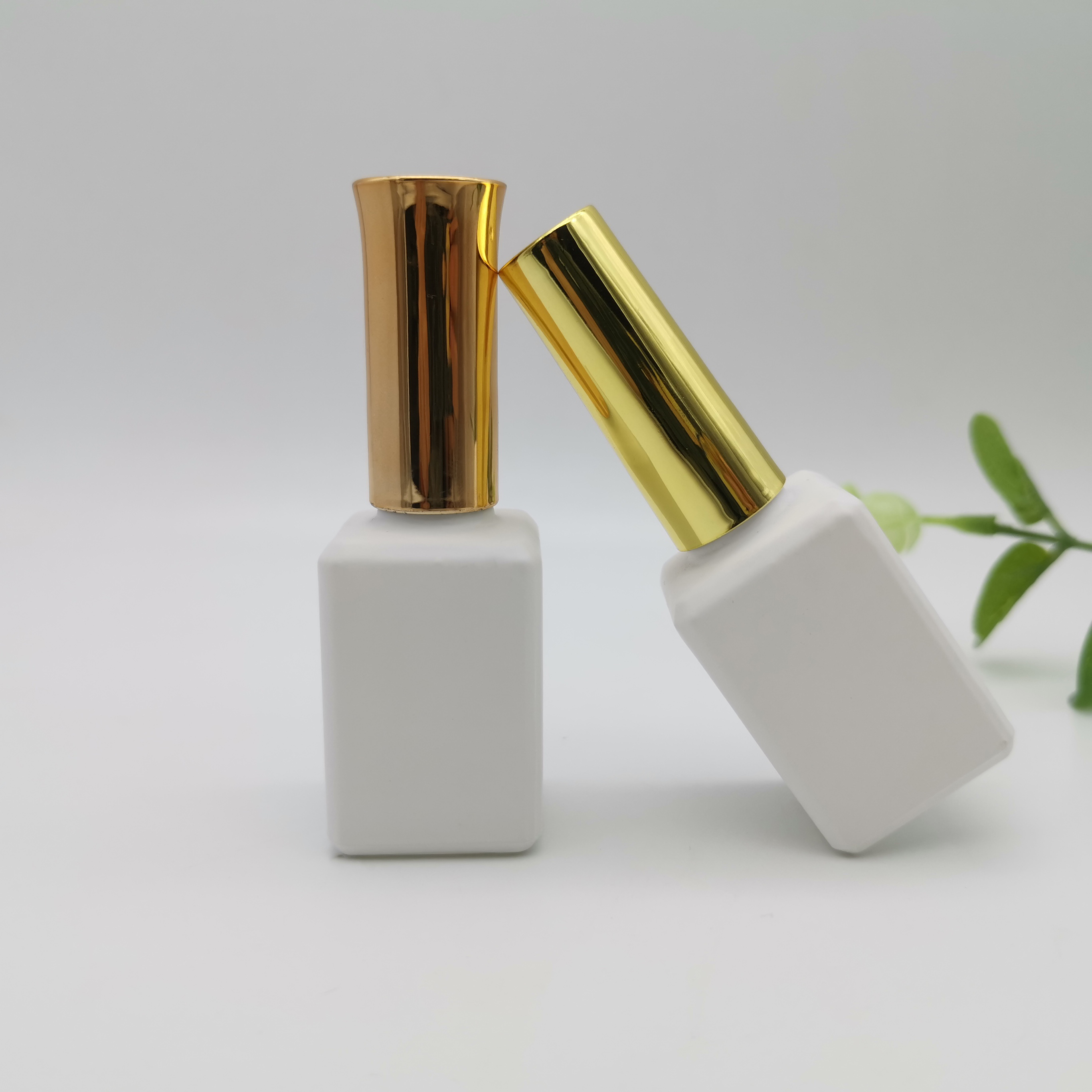 Custom made empty white rectangular nail gel polish bottle gold cap