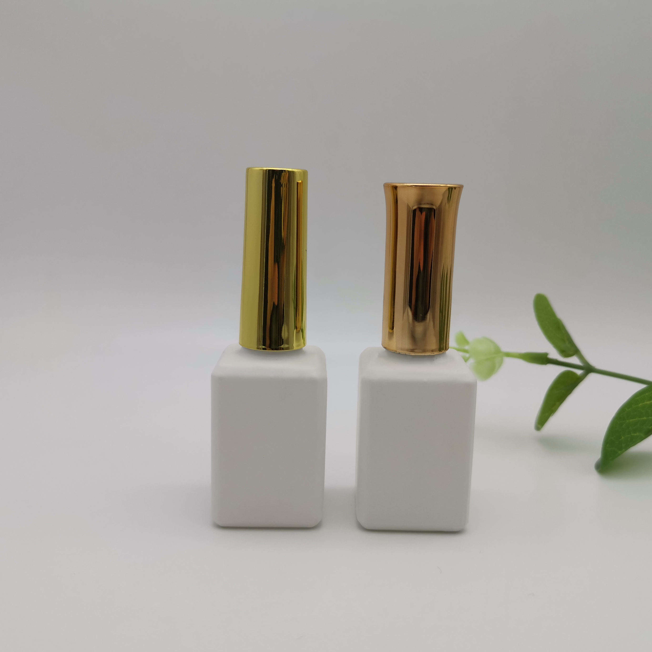 Custom made empty white rectangular nail gel polish bottle gold cap