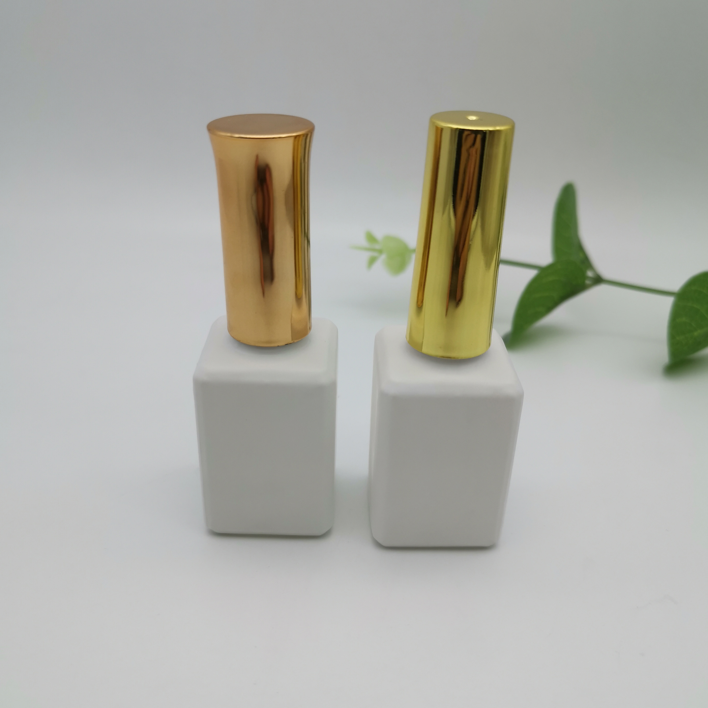 Custom made empty white rectangular nail gel polish bottle gold cap