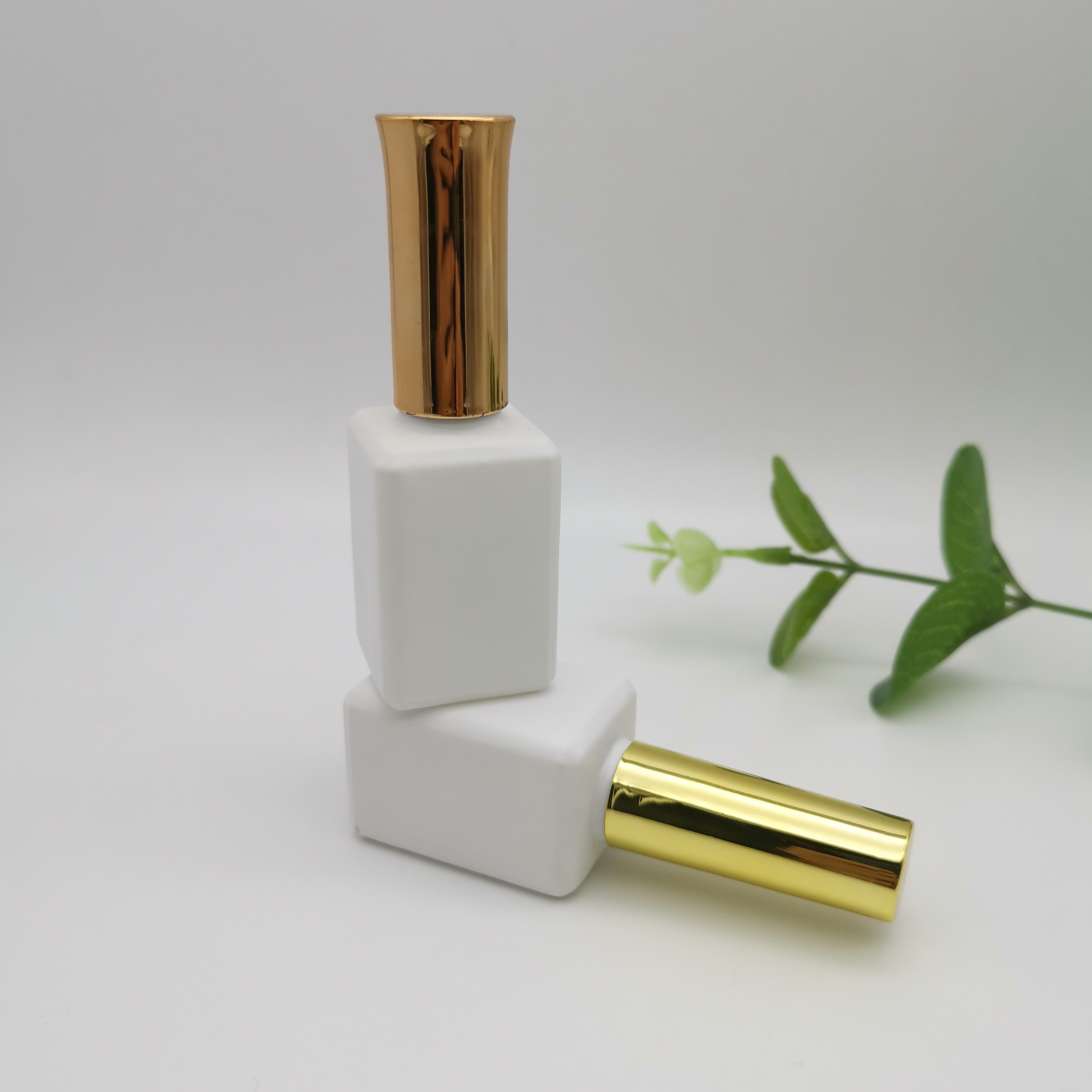 Custom made empty white rectangular nail gel polish bottle gold cap